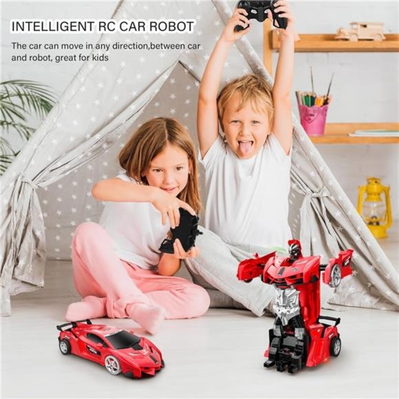 Remote Control Car,  RC Deformation Robot Car Toy with LED Light For Kids (Red) - Picture 5 of 7
